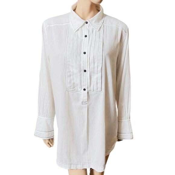 Free People Black Tie Tux Shirt Sz Large Long Sleeves 100 % Cotton Made in India - Picture 8 of 12